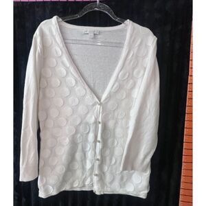 New York & Company Women’s Medium White Textured Polka Dot Cardigan Sweater